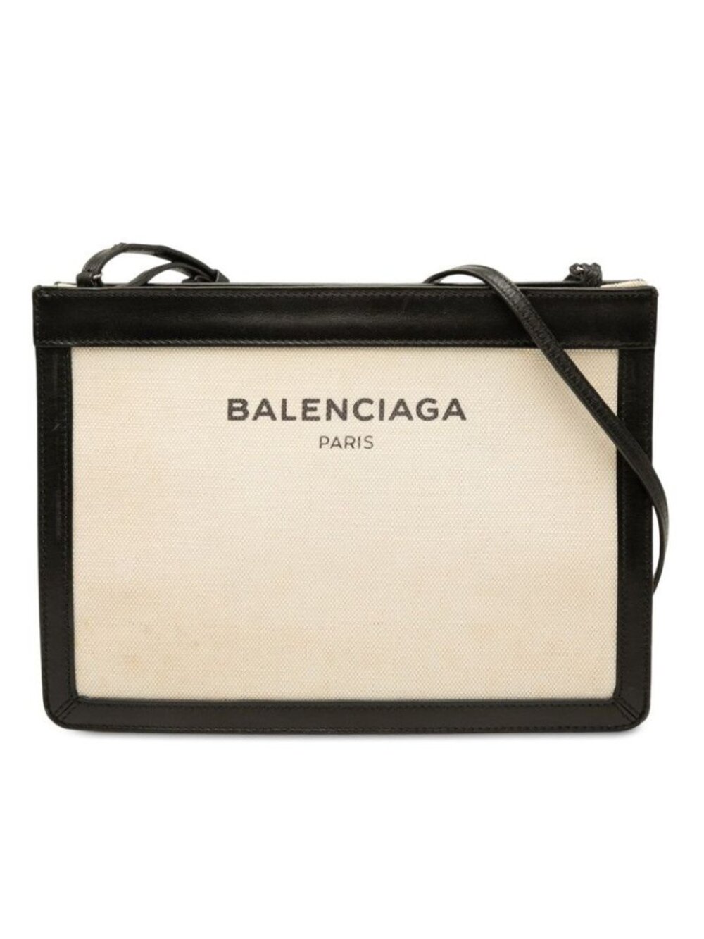 Balenciaga Navy Pochette Crossbody Shoulder Bag Beige Black Canvas Leather